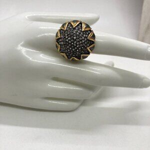 Stella Dot Starstruck Ring Adjustable Sz 5 to 7 Pave Crystals Hematite Triangles